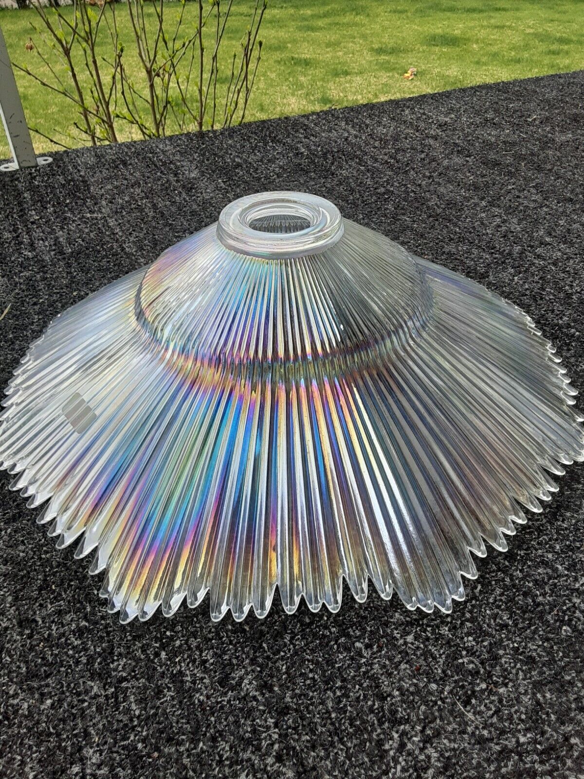 Vtg Super RARE L.E. Smith Clear Carnival Glass Lg Ribbed Lamp Shade Numbered 
