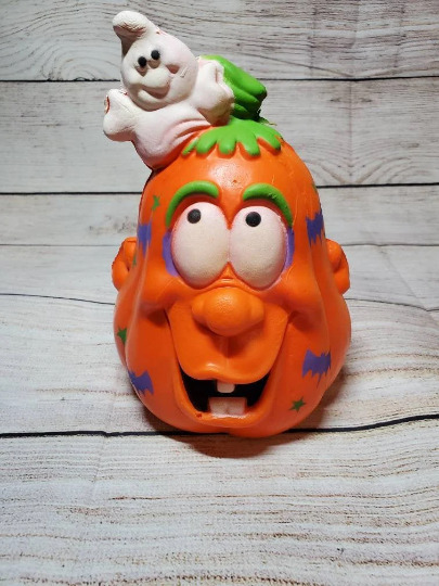 Vtg Dan Dee Squishy Foam Pumpkin Head/Ghost Halloween 1989 Jack O Lantern