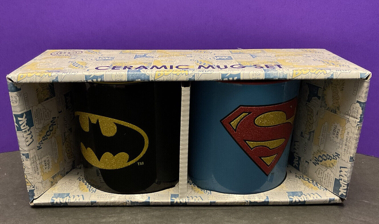 DC Comics Superman & Batman Glitter Ceramic  Mug Set Coffee Cup 14oz  