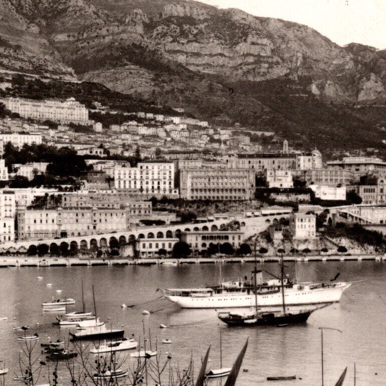 Vintage 1951 RPPC Monte-carlo Harbor Bay Sailboats Port Hercule Monaco Postcard
