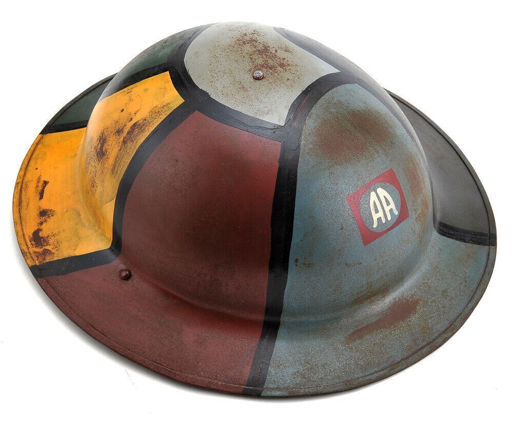 US WW1 Helmet M1917 Doughboy Brodie Helmet 82nd Airborne Cammo Hand Aged