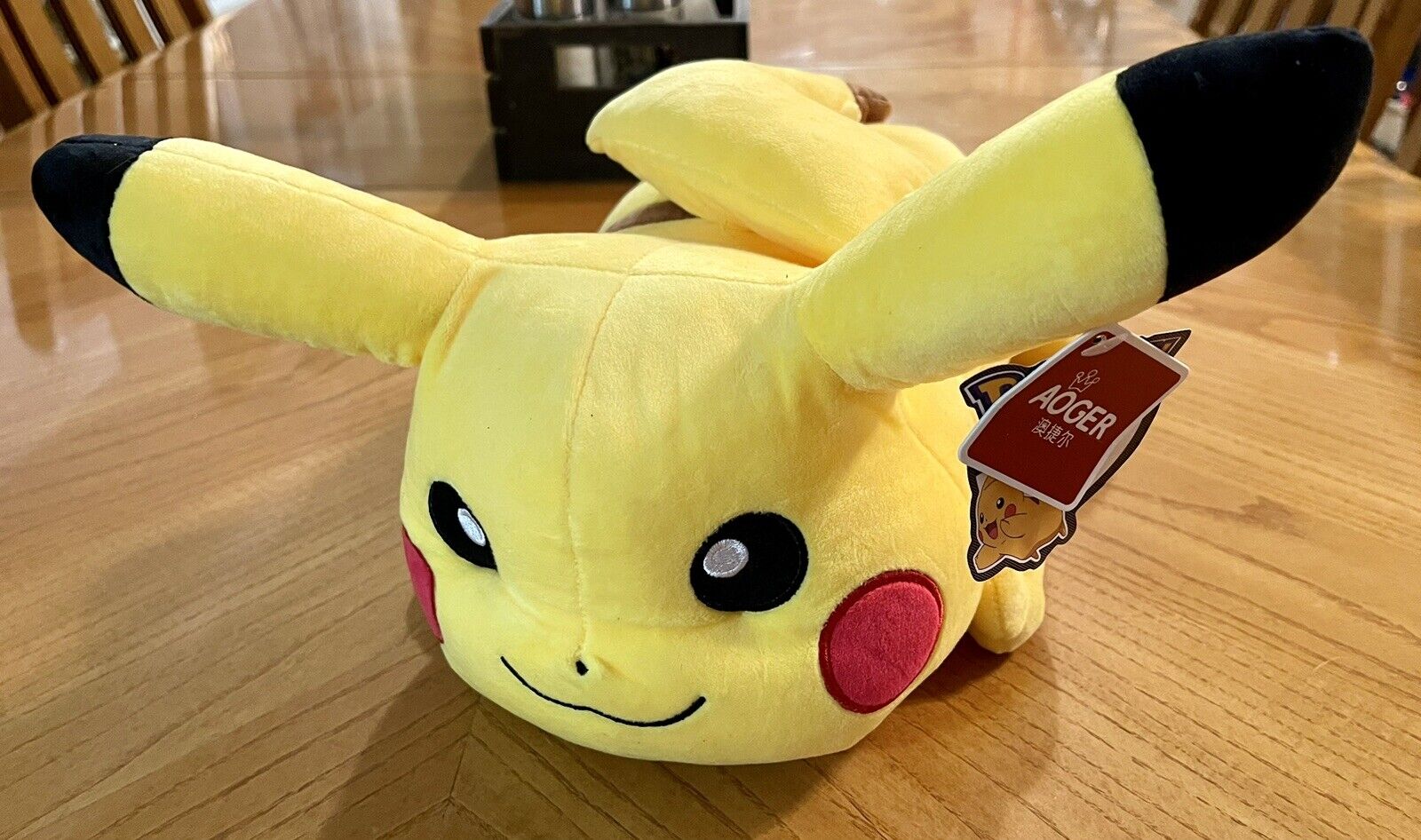NEW Official Pokemon Aoger Pikachu Laying Down Plush 12 Inches NWT Y2