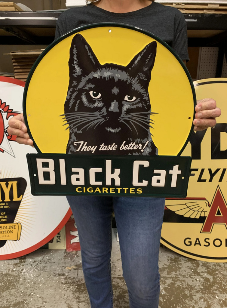 Antique Vintage Old Style Sign Black Cat Made in USA