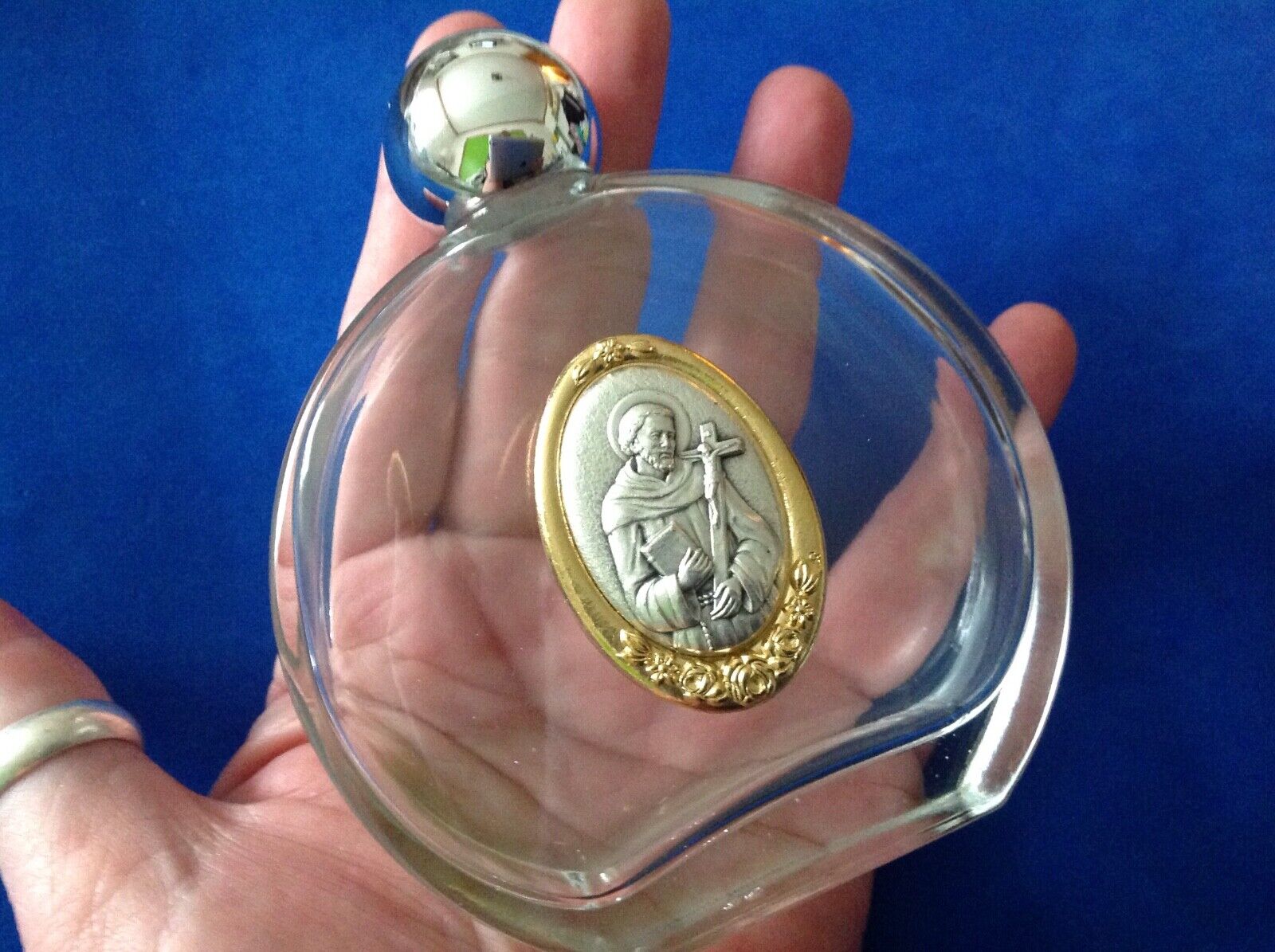 LG HOLY WATER Glass Bottle Saint St FRANCIS Protection Metal Saint Medal 4oz
