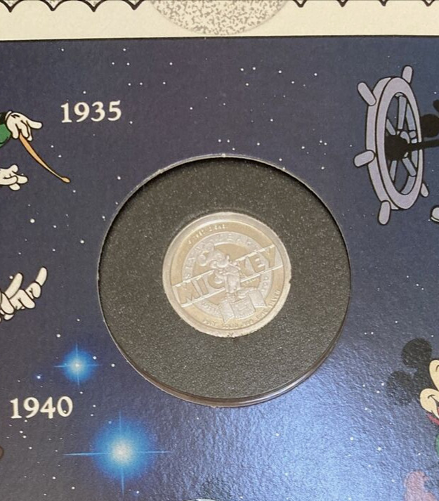 1987 Rarities Mint Disney Mickey\'s Sixty Years  .999 Silver 1/10th oz Coin