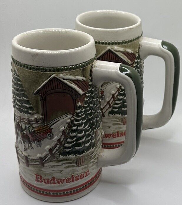 Vintage Budweiser Holiday Stein Beer Mug Christmas 1984 Clydesdales Lot Of 2