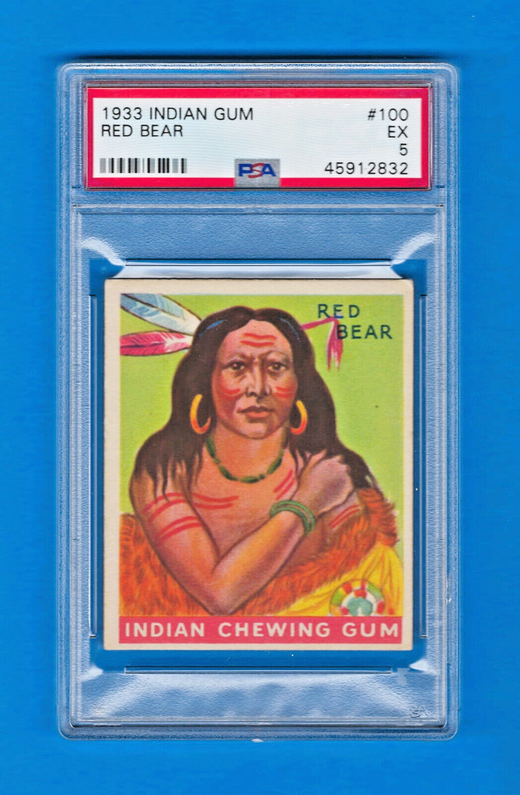 1933 R73 Goudey Indian Gum Card - #100 - RED BEAR - Series of 192 - PSA 5 - EX