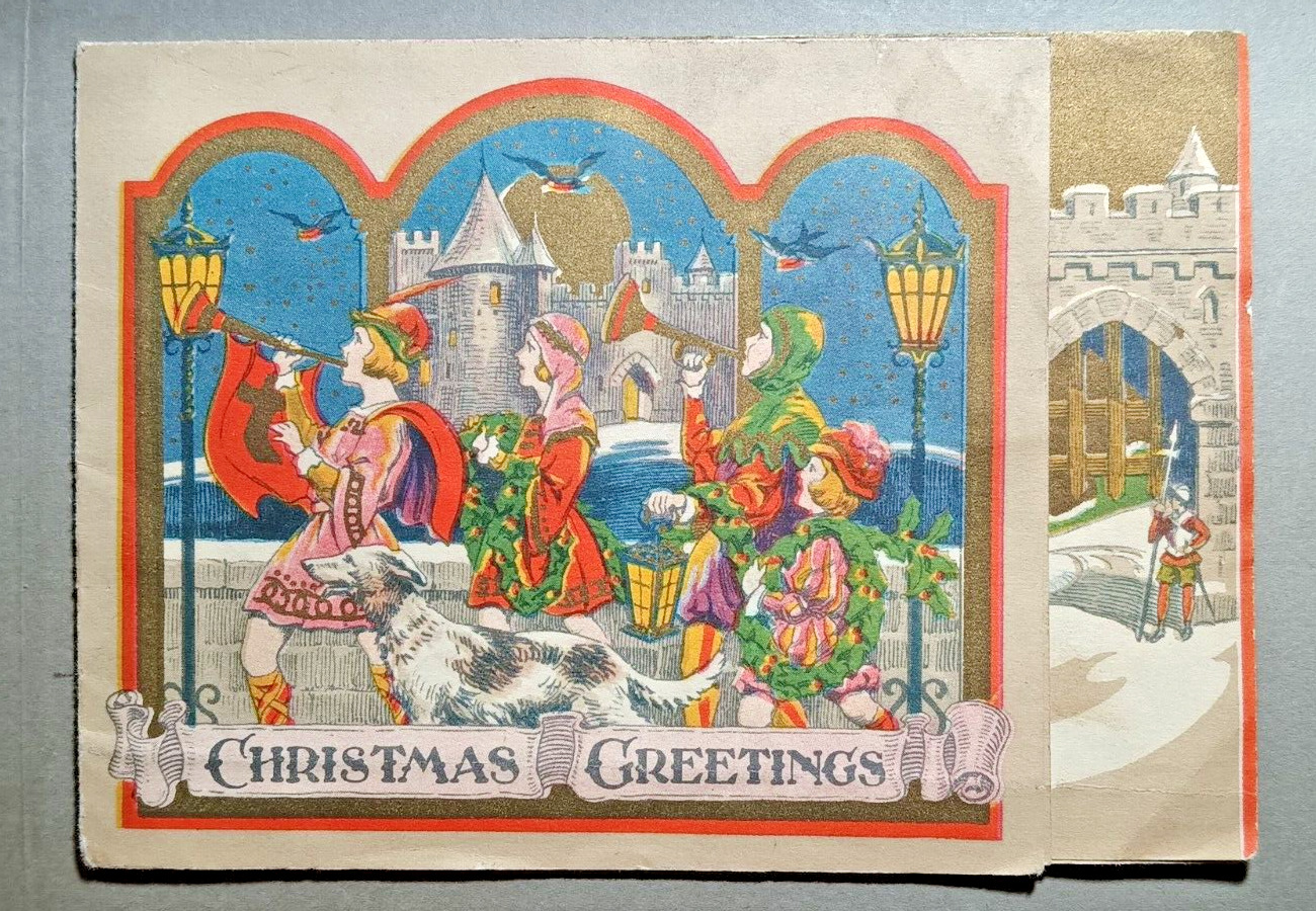 vintage linen christmas greeting card 1930s