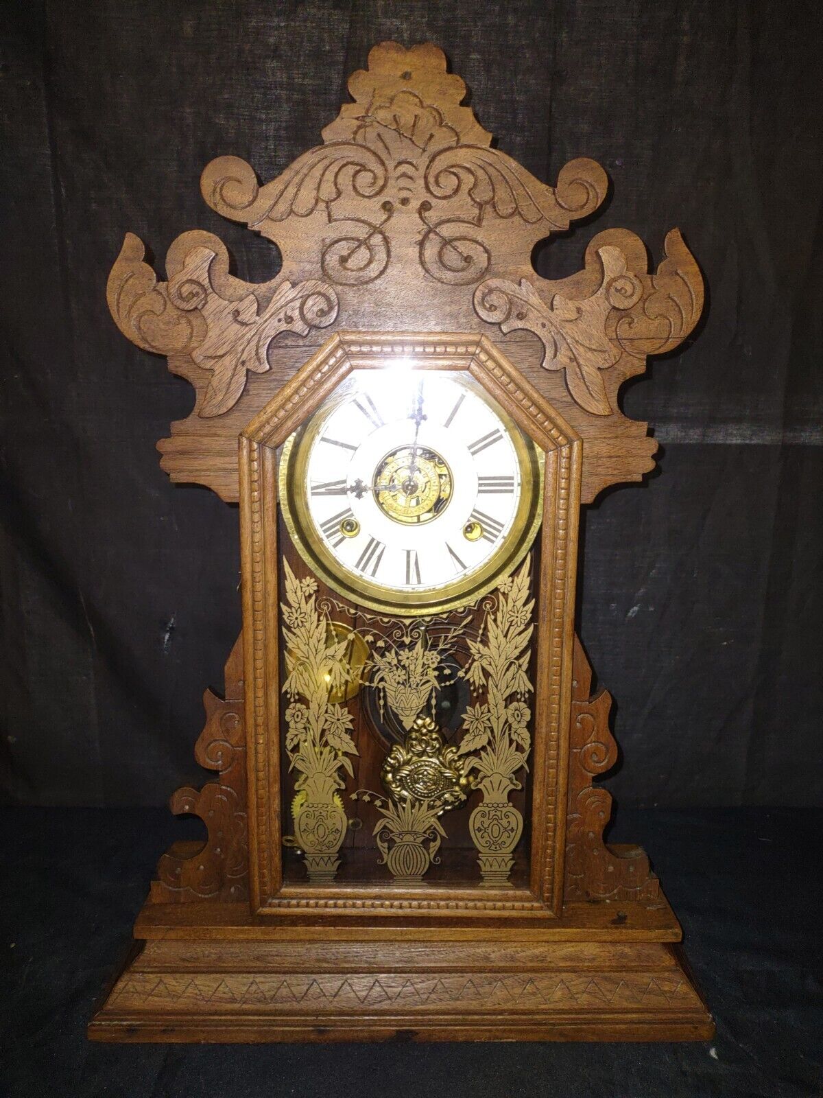 Antique Waterbury Easton Parlor Kitchen Mantle Clock With Chime & Alarm Works 