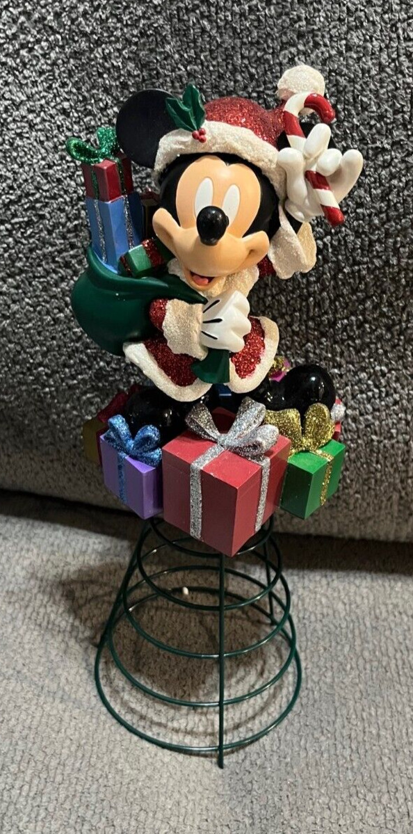 Disney Santa Mickey Mouse Christmas Tree Topper Presents Glitter Holiday w/ Box