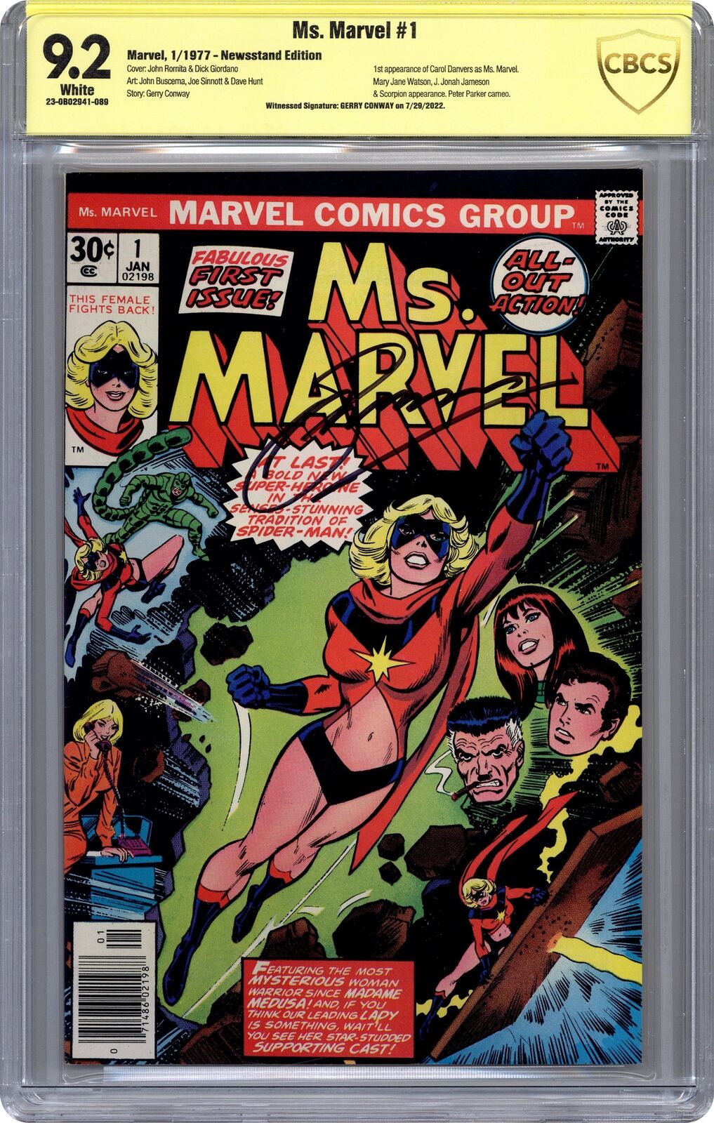 Ms. Marvel #1 CBCS 9.2 Newsstand SS Gerry Conway 1977 23-0B02941-089