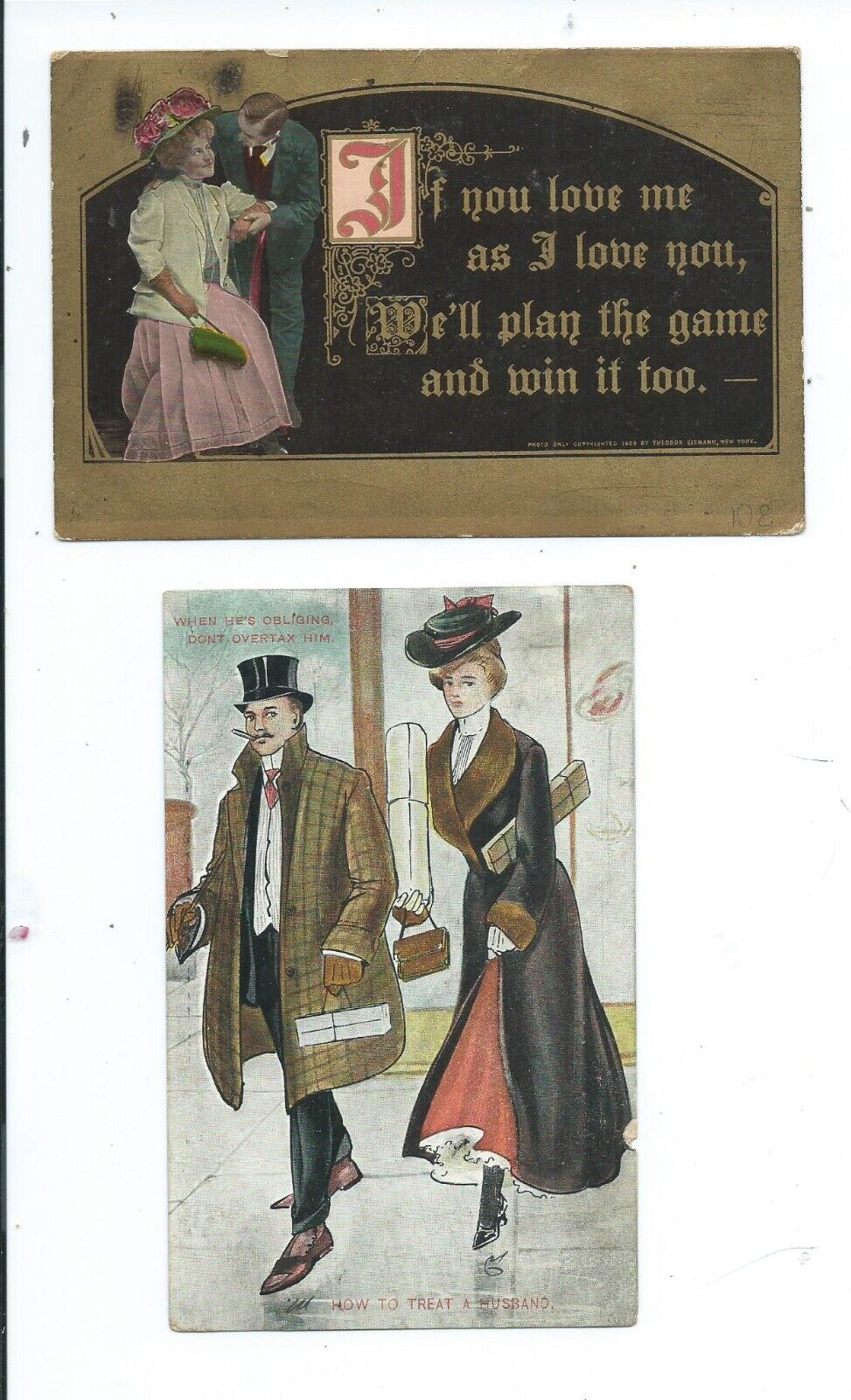 2 RARE Postcards EDEN Michigan 1910 postmarks Mason Victorian dress Romantic duo