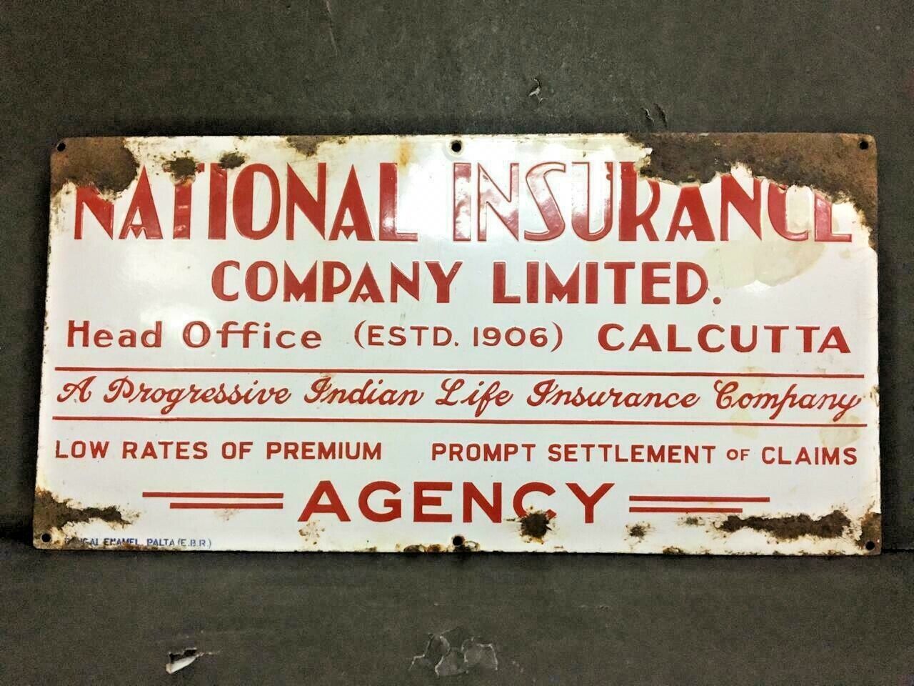  OLD VINTAGE NATIONAL INSURANCE COMPANY LIMITED 1906 RARE ENAMEL SIGN BOARD,
