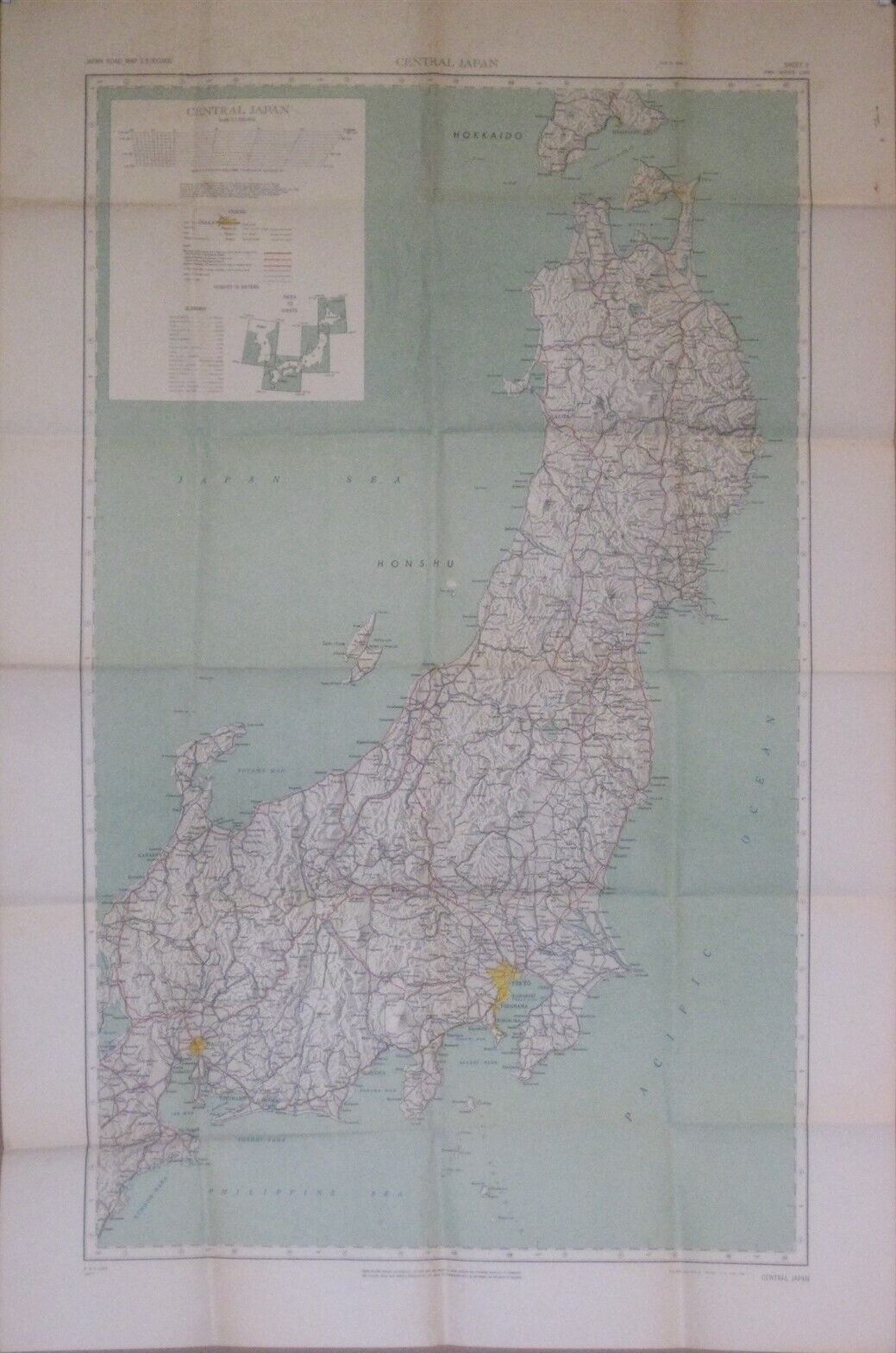 Original 1951 US Army Map CENTRAL JAPAN Tokyo Sendai Kanazawa Yokohama Hakodate