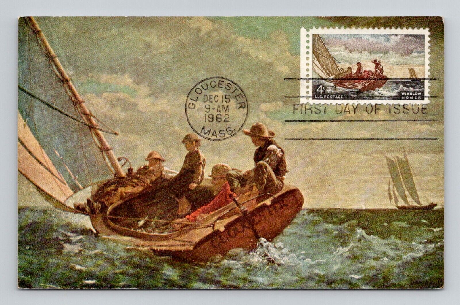 Postcard First Day Issue Maximum Gloucester 1962 Winslow Homer, Vintage N20