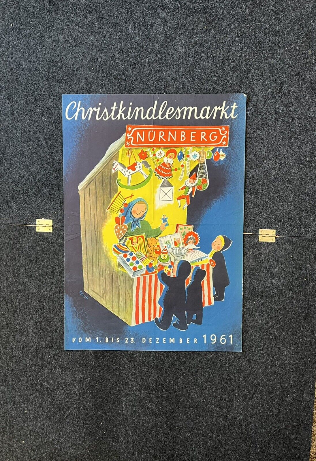 1961 German Christmas Celebration – Original Vintage Holiday Art 33 X 23