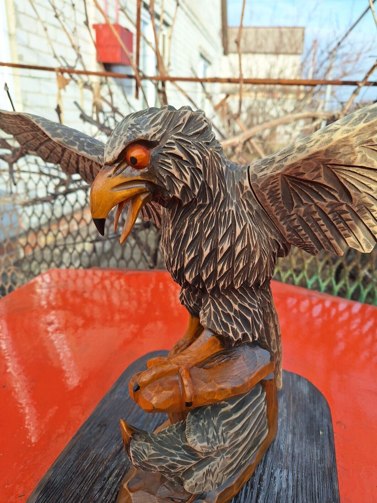 ORIGINAL Eagle Vintage Sculpture USSR Hand carved Home decor1970 Wooden figurin