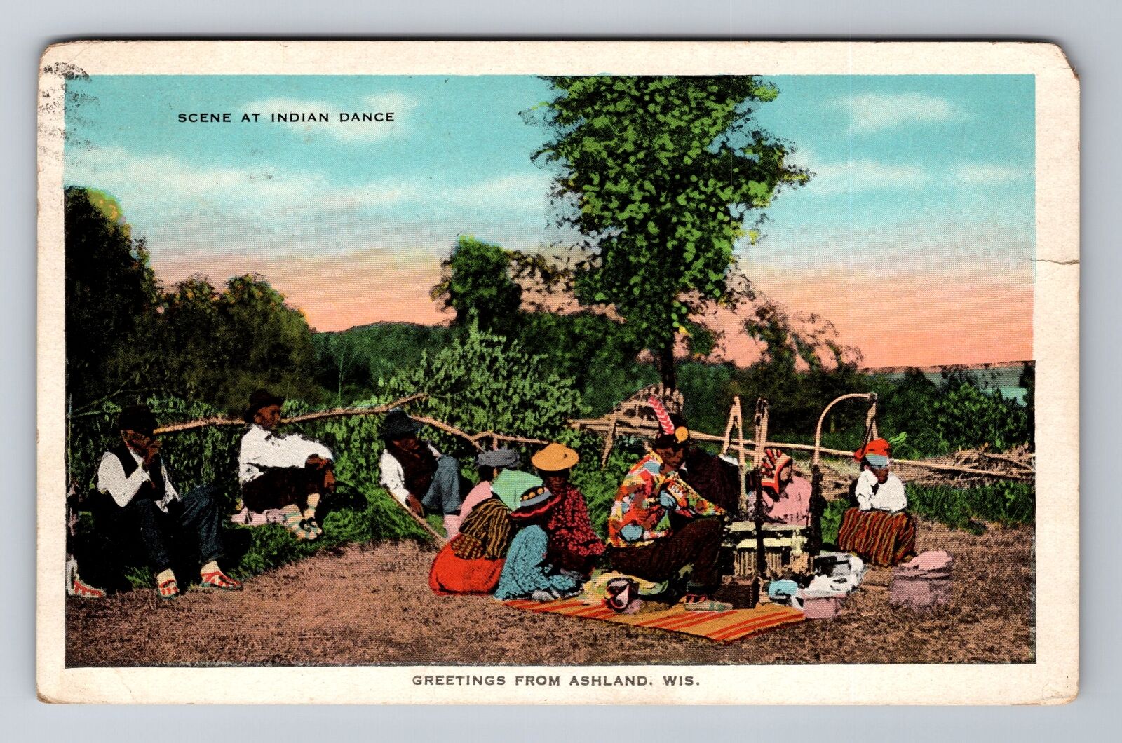 Ashland WI-Wisconsin, Greetings, Scene At Indian Dance Souvenir Vintage Postcard