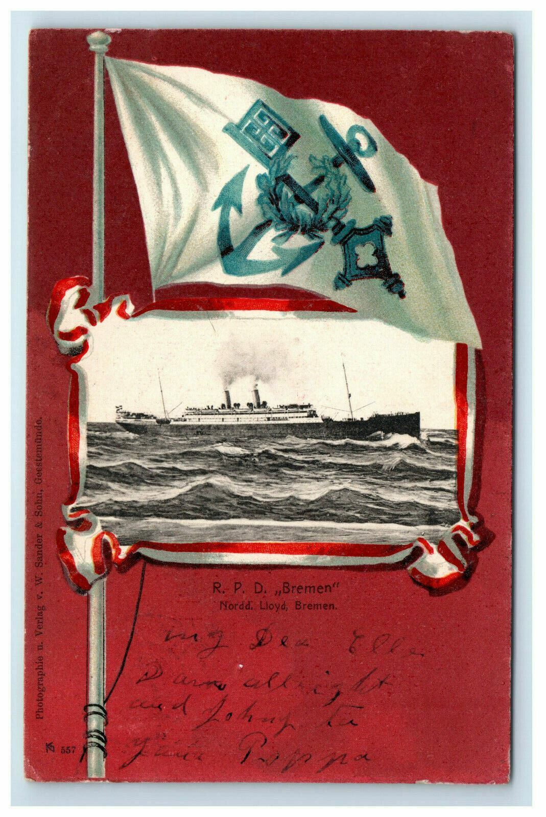 1902 R.P.D. Bremen Nordd Lloyd Postcard Ship German Private Mailing Card