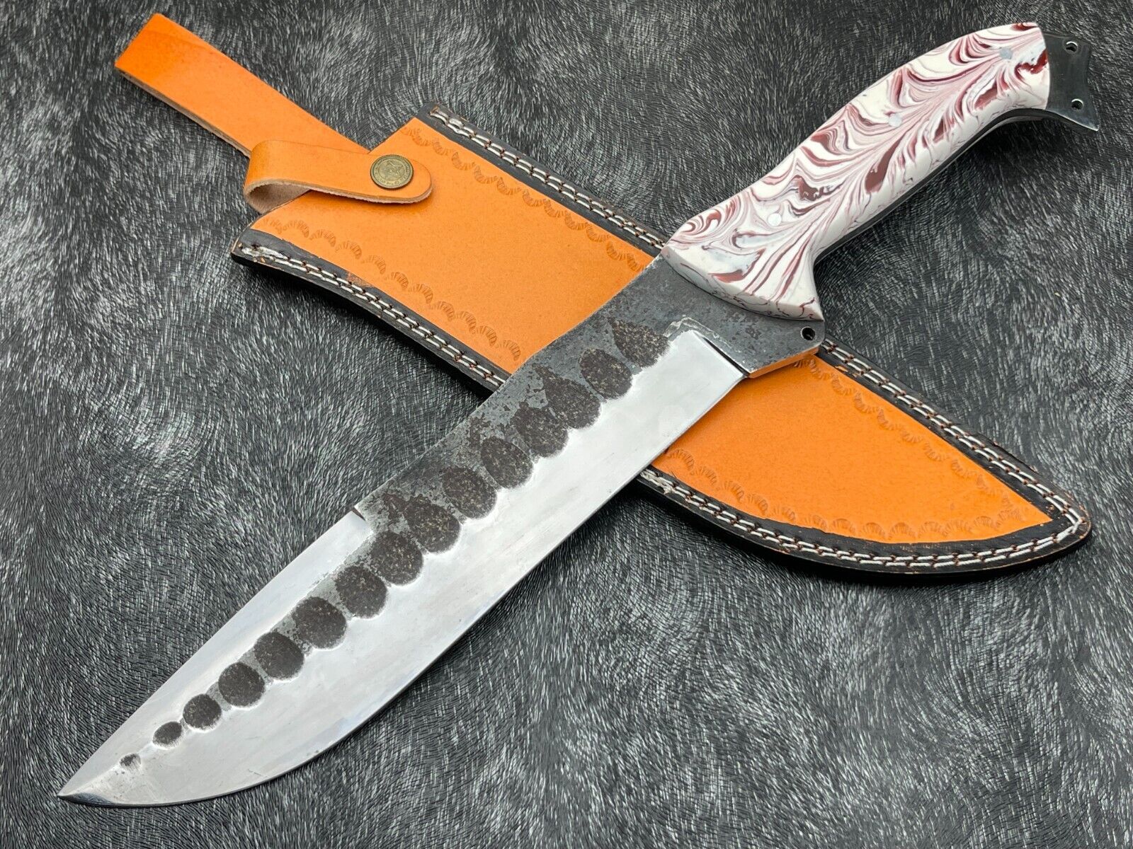 Unique Hand Forged Carbon Steel Blade 16\'Camping Hunting & Bowie Knife W/Sheath