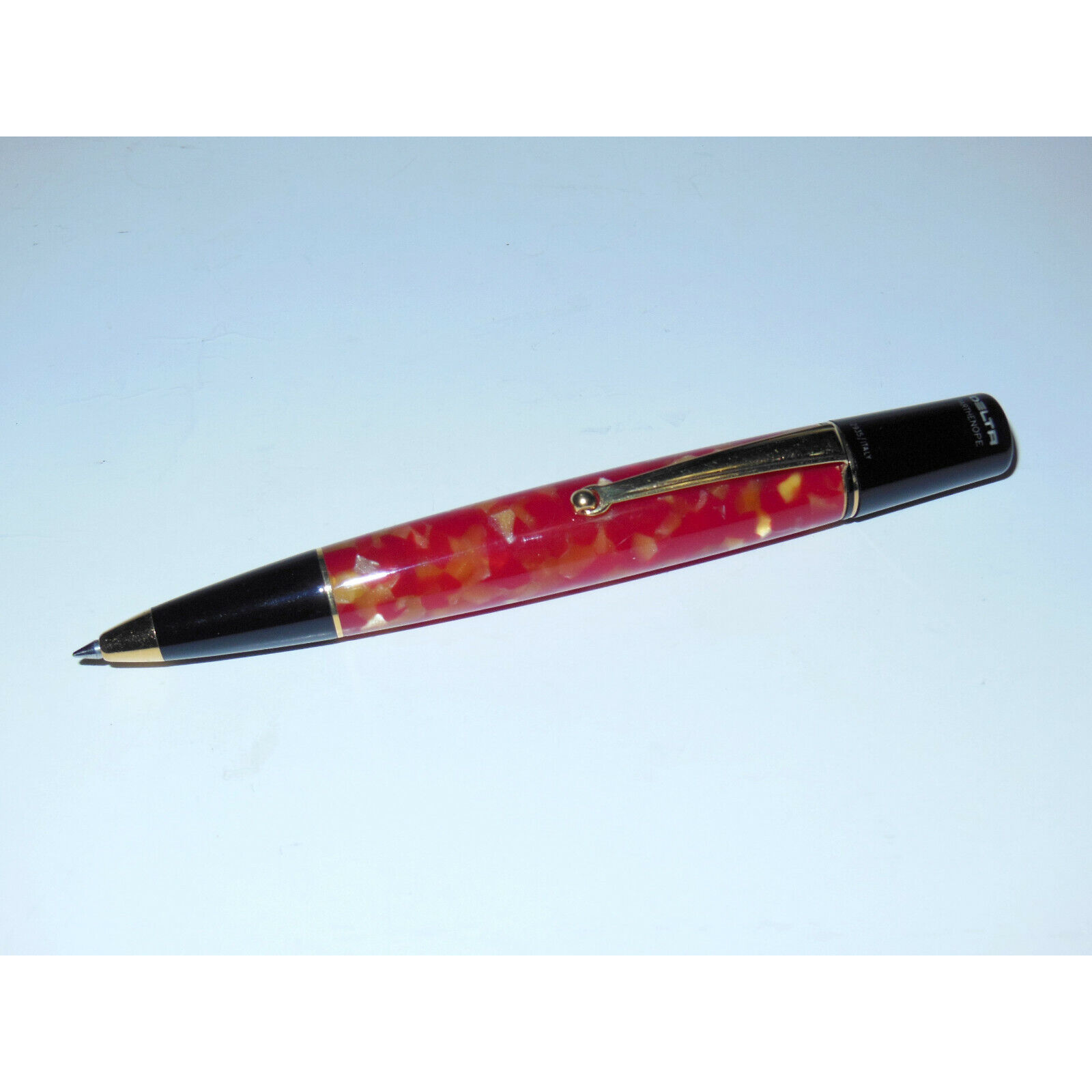 Used* Delta Parthenope Ballpoint Pen Coral Red/Black/Gold Trim DO84007 Italy