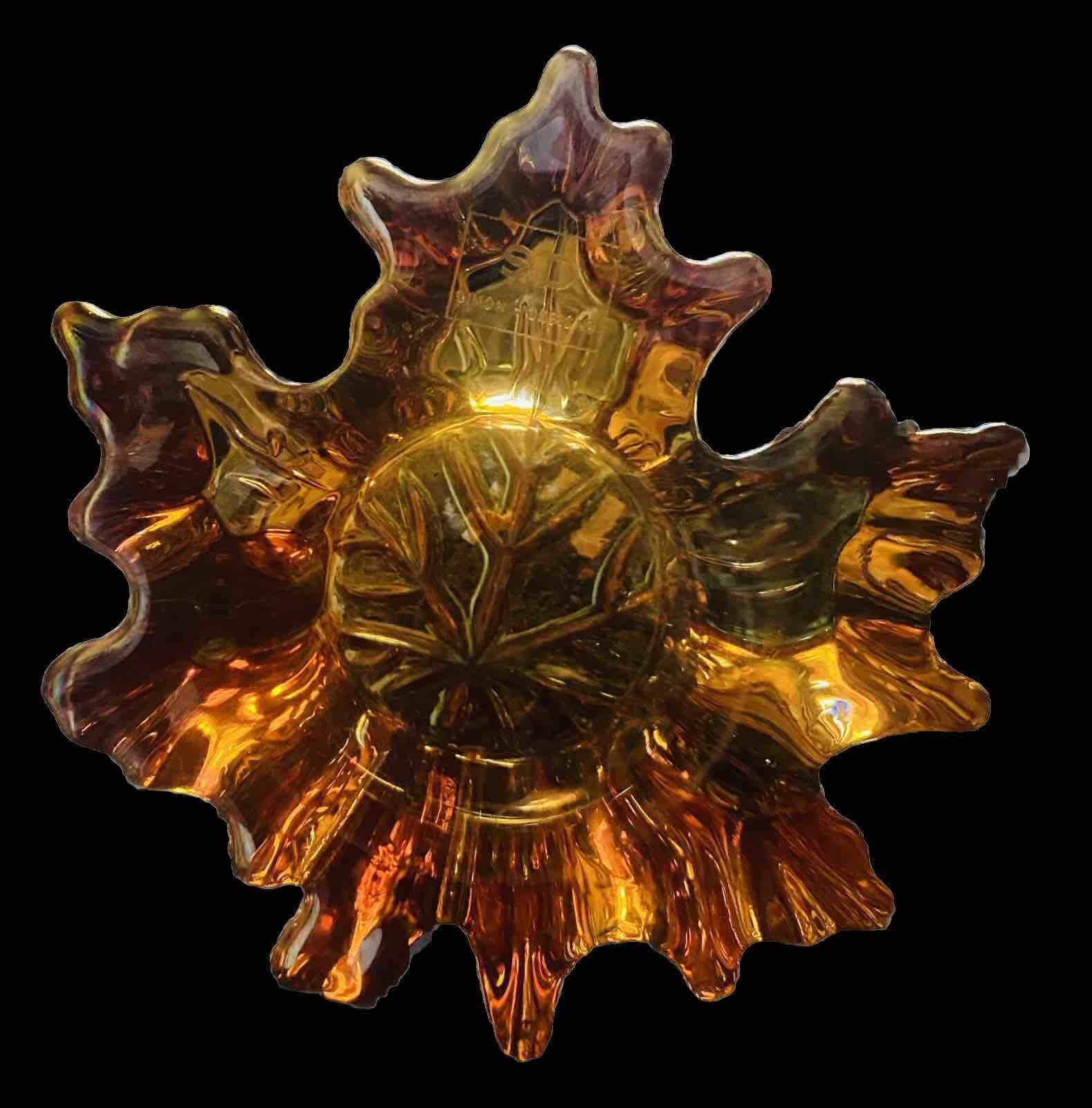Simon Designs Amber Marigold Shimmer Crystal Maple Leaf Paperweight