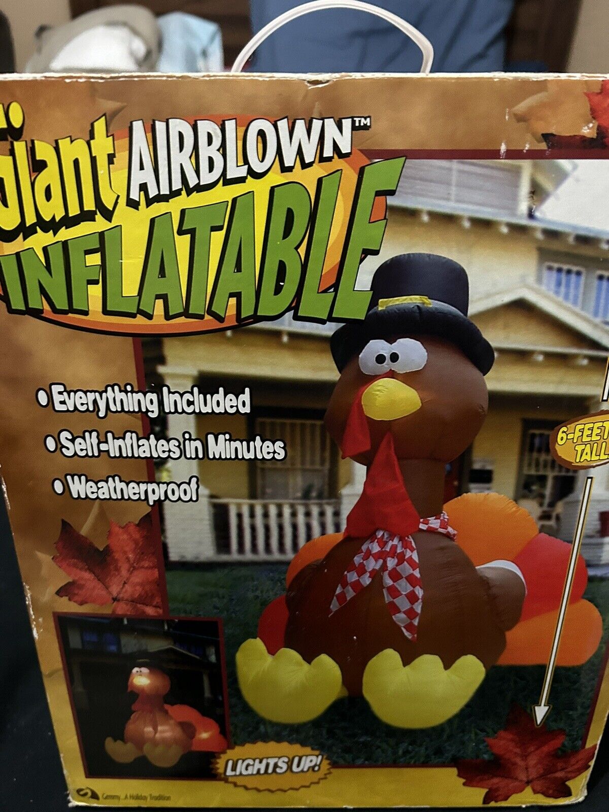 Gemmy Airblown Inflatable Thanksgiving Turkey 2003 Metal Base Fan Version New