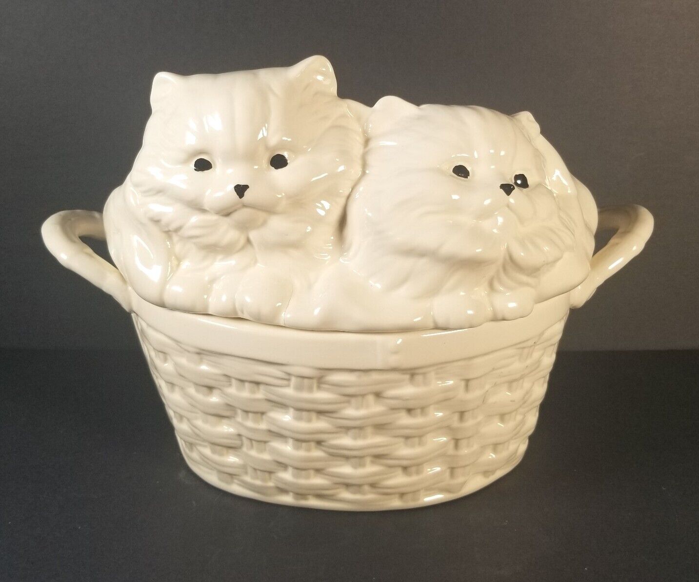 Vintage Mcm Alberta Mold Kittens Basket Cookie Jar White Kitty Cats Kitsch Retro