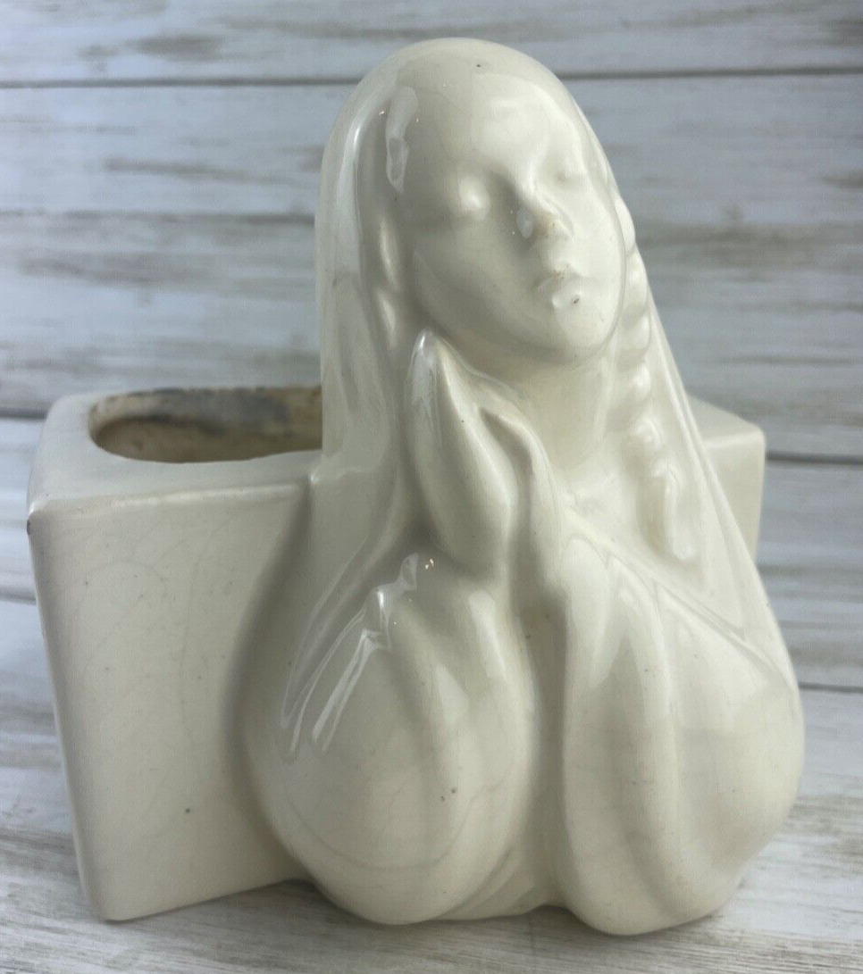 Vintage Haeger Ceramic Praying Virgin Mother Mary Madonna Planter ANGELIC FACE