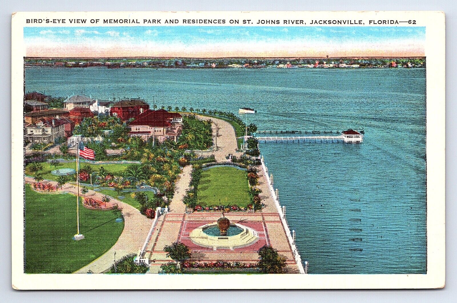 Postcard Aerial View St. Johns River Jacksonville FL Linen Posted
