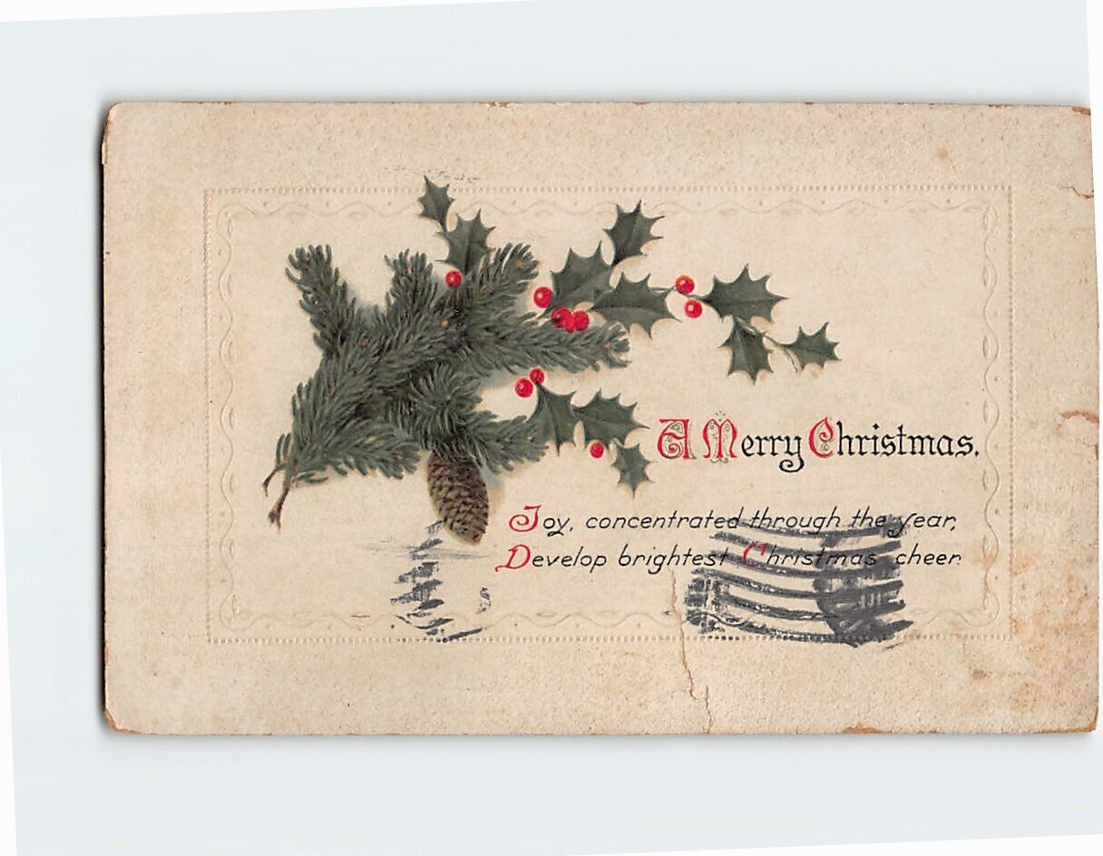 Postcard Holiday Art Print Greeting Card A Merry Christmas