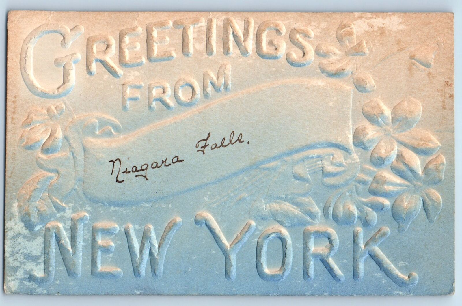 Niagara Falls New York NY Postcard Greetings Embossed Airbrushed 1909 Antique