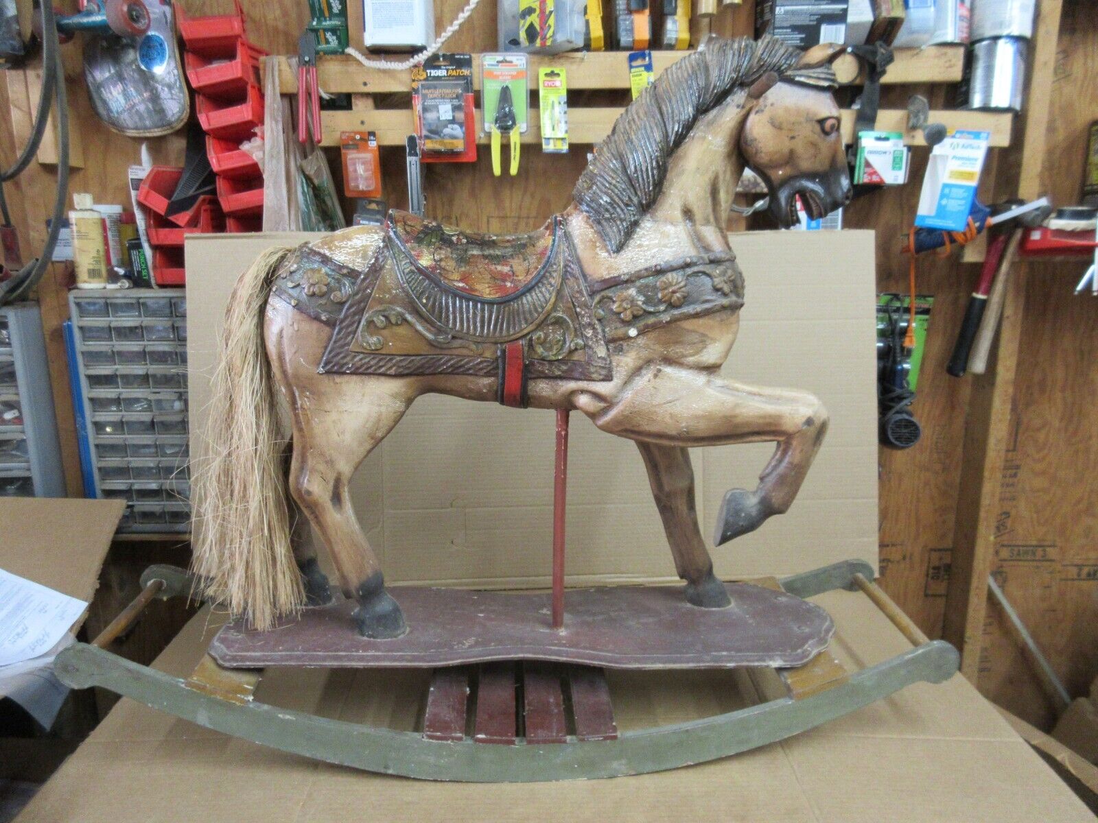 Antique Vintage Wooden Carousel Rocking Horse Child Size Paint Decorated