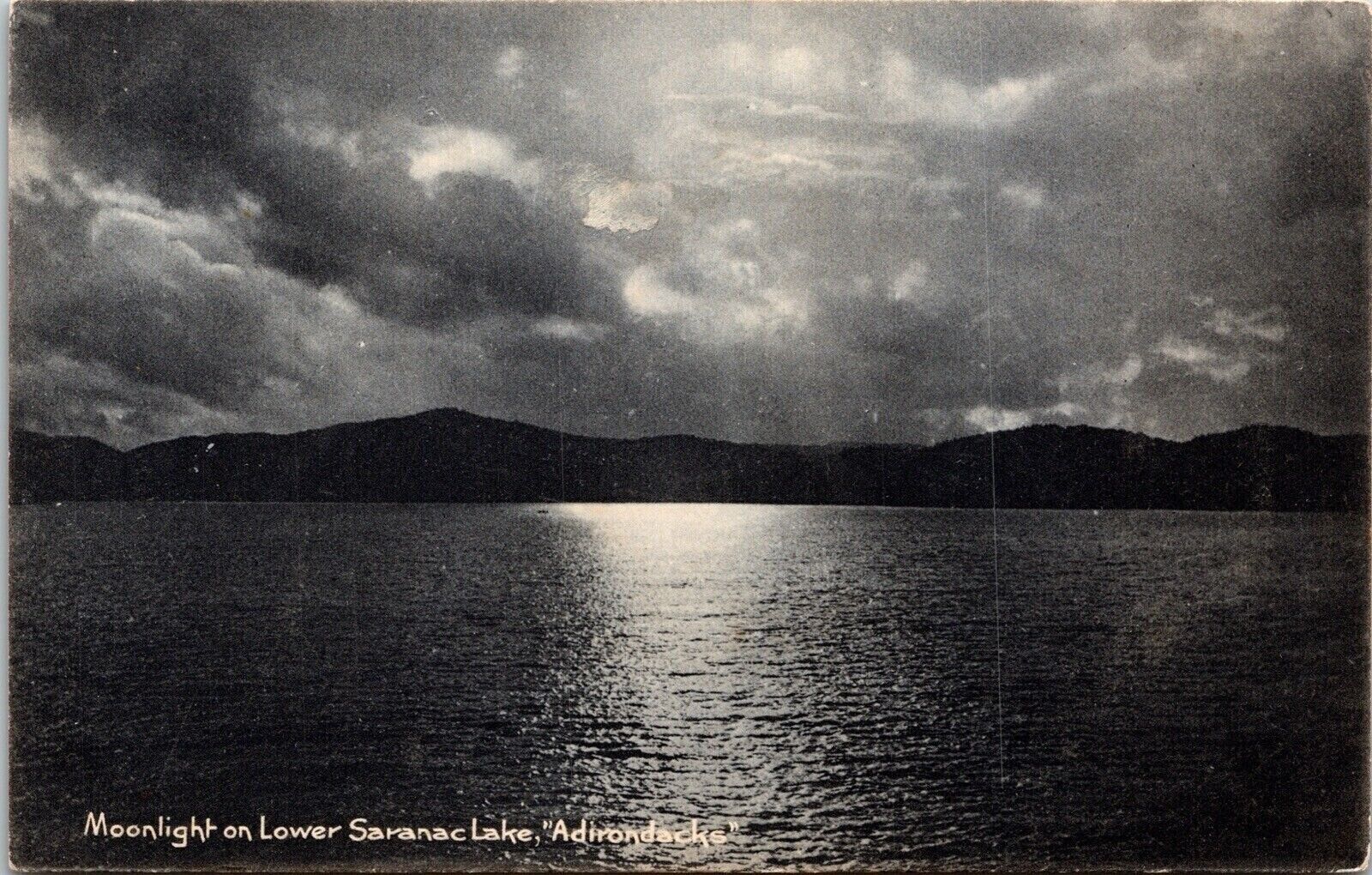 Moonlight Lower Saranac Lake Adirondacks Antique Postcard UNP Unused UDB Germany