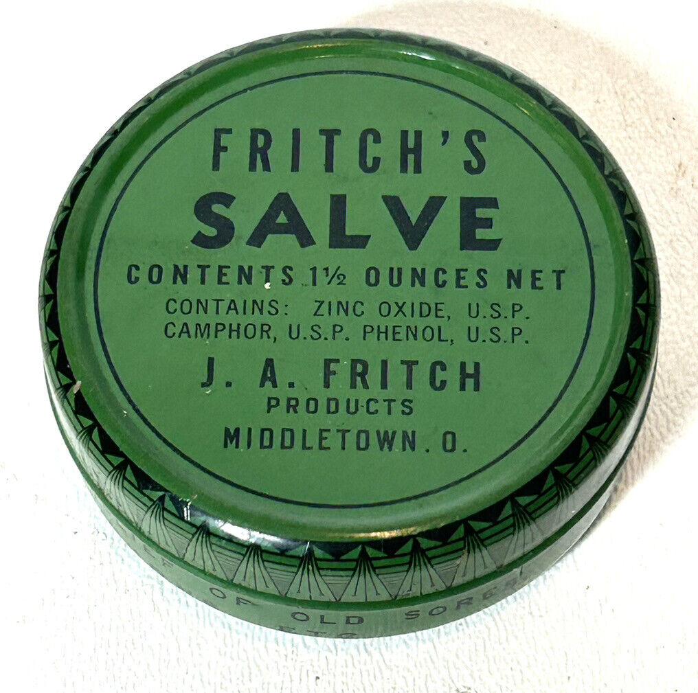 Vintage FRITCH'S SALVE Medicine Tin J.A. FRITCH MIDDLETOWN O.