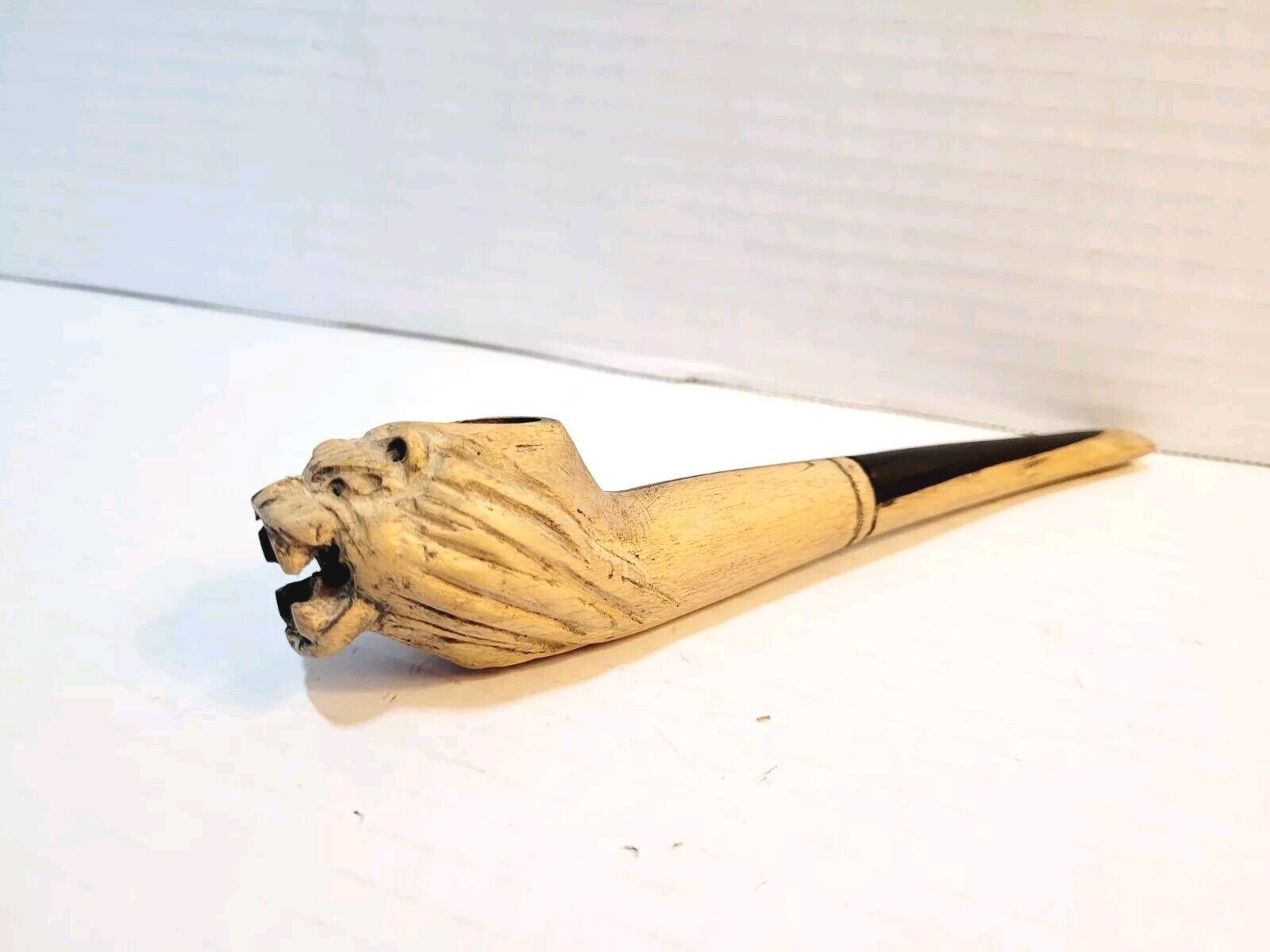 Vintage/Antique Tiger Lion Hand Carved Wood Smoking Pipe 