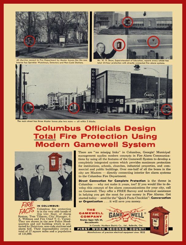 1957 Gamewell Co. NEW Metal Sign: Columbus, OhiO Fire Alarms, Street Scenes