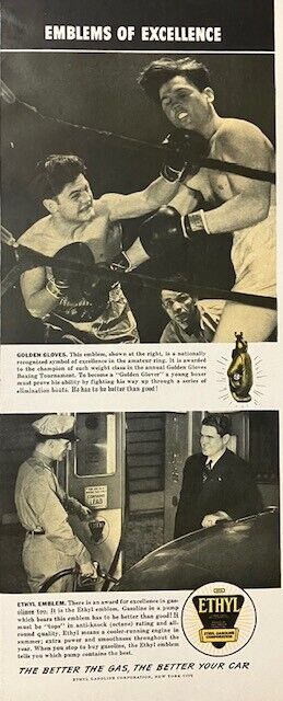 Rare 1941 Original Vintage Ethyl Gold Gloves Boxing Sports Advertisement Ad
