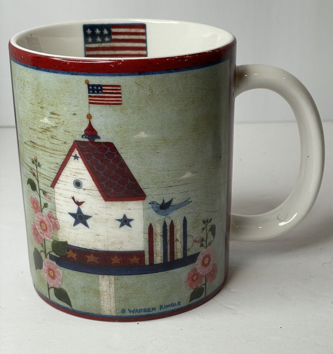 Vintage Patriotic Bird House AMCO Warren Kimble Coffee Tea Mug Cup. RARE