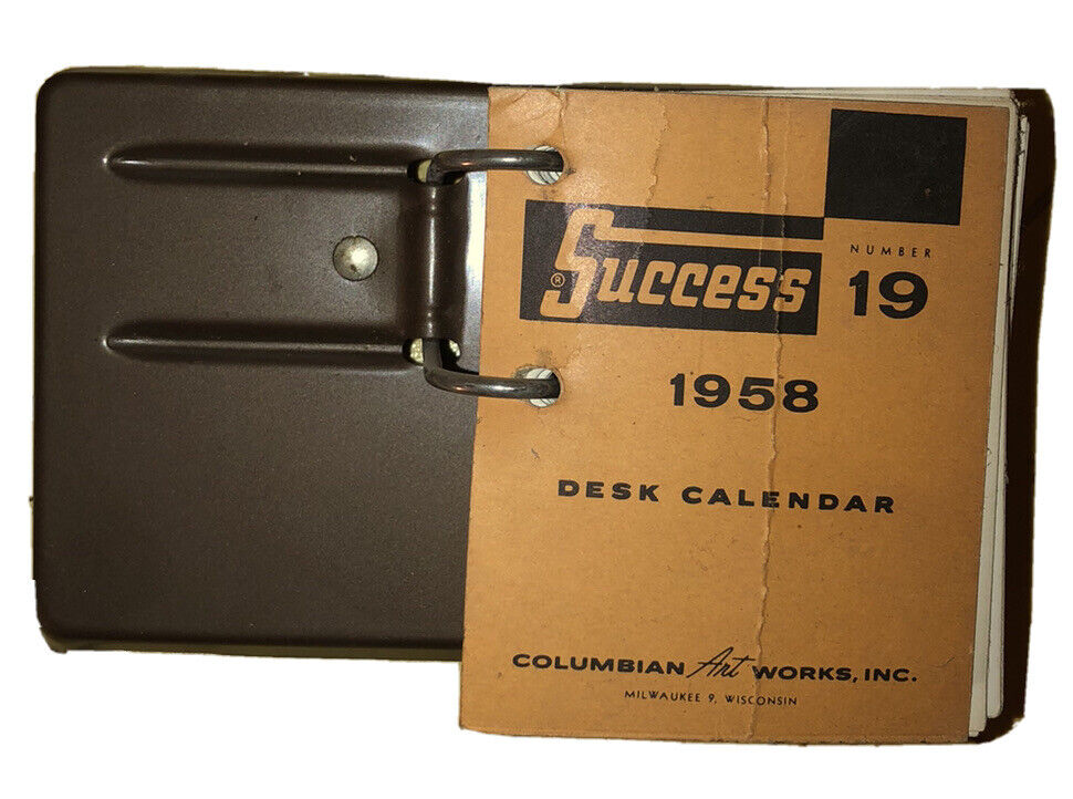 1958 Success Number 19 Desk Calendar Columbian Art Works, Inc. With Metal Stand