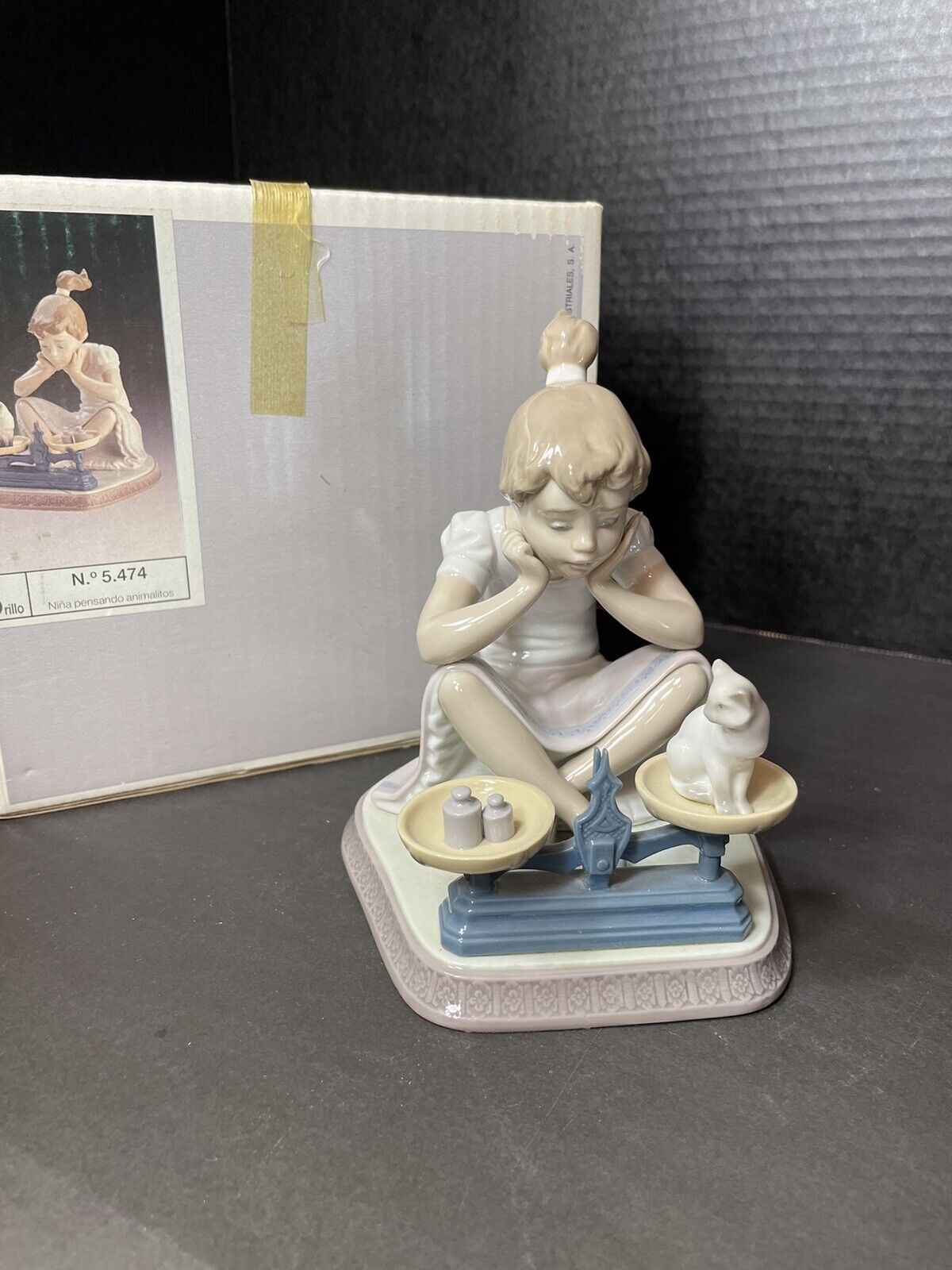 Lladro How You\'ve Grown 5474 with Box Girl Weighing Kittens Retired 1997 Vintage
