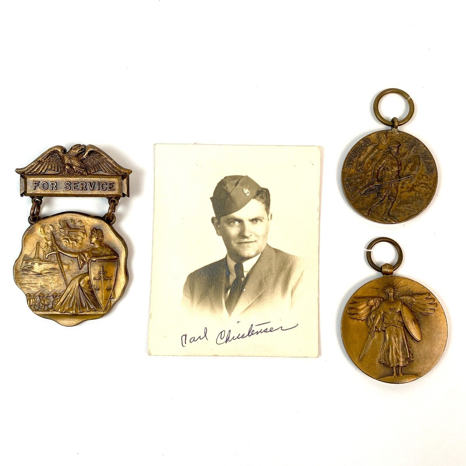 Original WW1 Medals New York State War Service Great War w/ Soldier Portarait