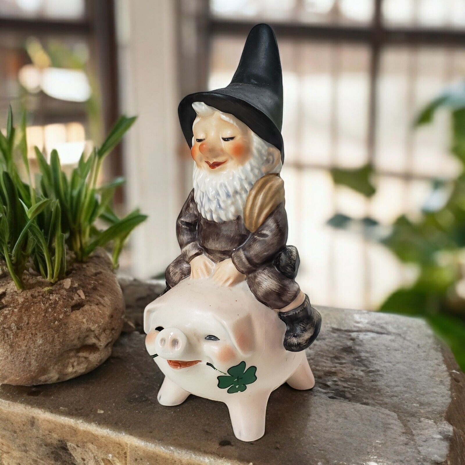 Vintage Goebel's Co-Boy Porcelain Gnome Chuck Riding Lucky Pig W. Germany 1986