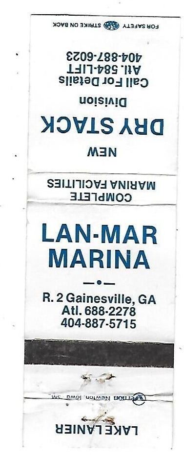 Lan-Mar Marina-Gainesville, GA.  Vintage Matchbook Cover