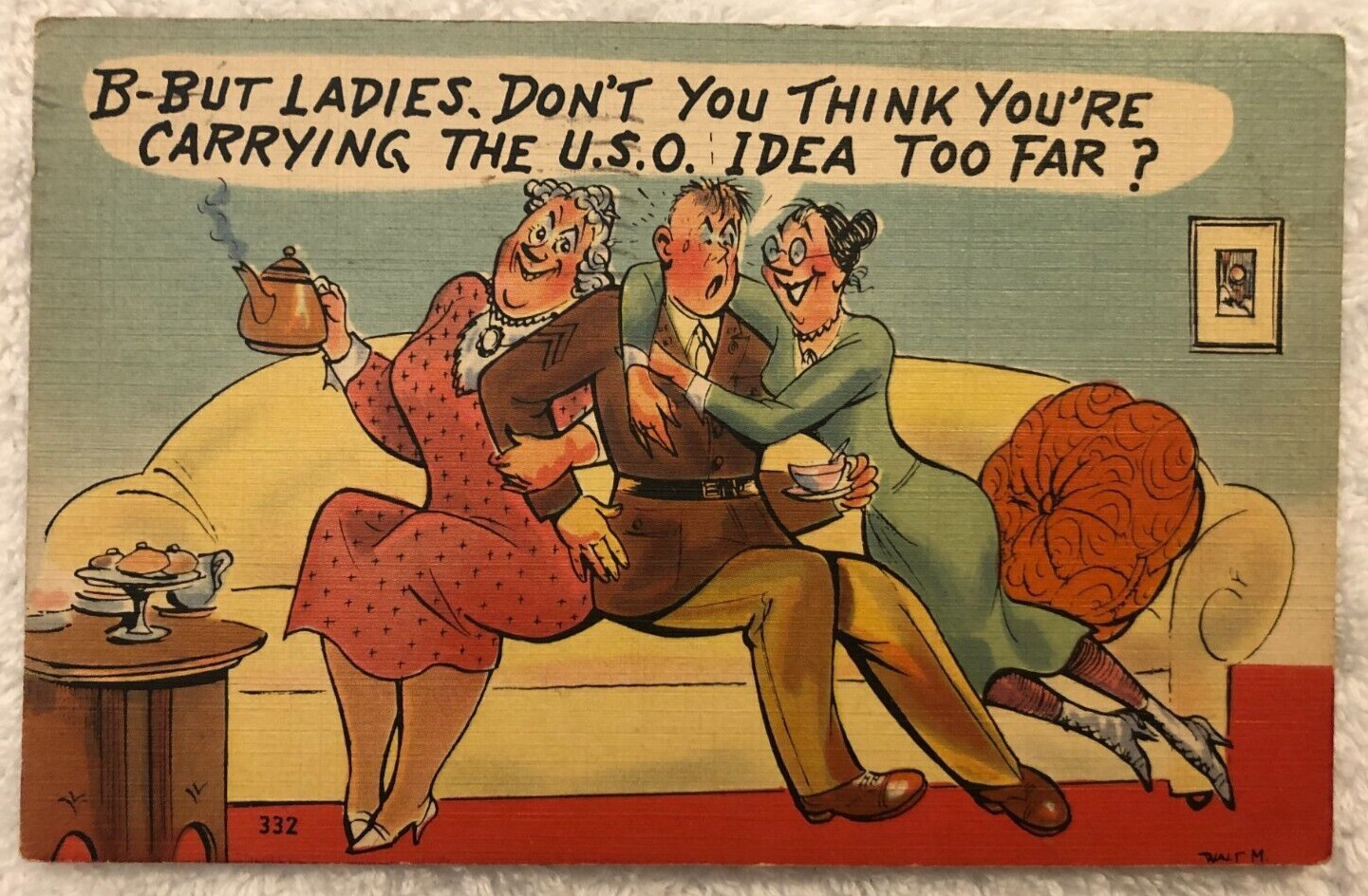 Post Card WSWII era Military Humor, USO Idea too Far? Army Life Comics 1943