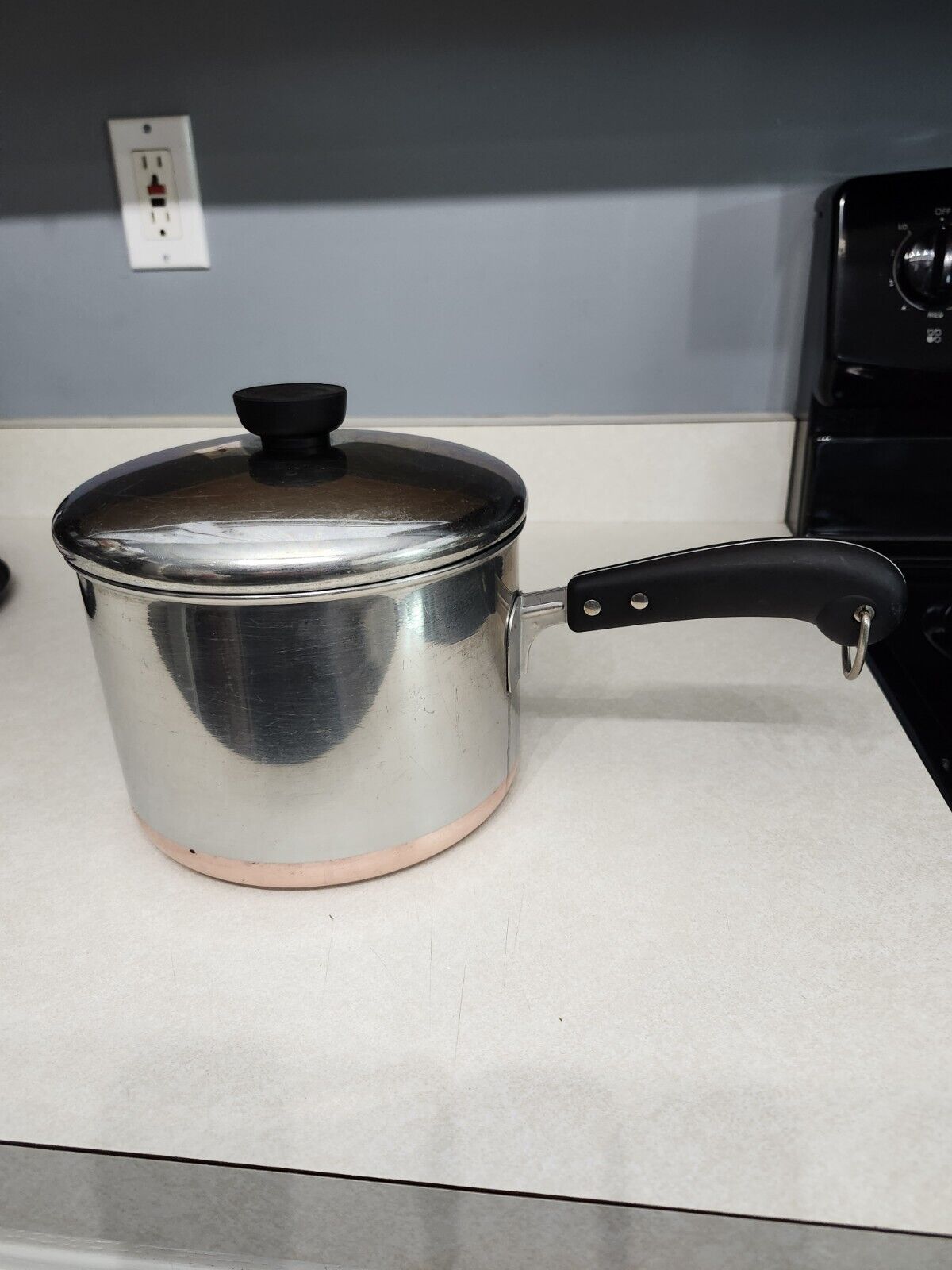Vintage REVERE WARE 3 Qt. Copper Clad  Bottom Sauce Pan Pot With Lid