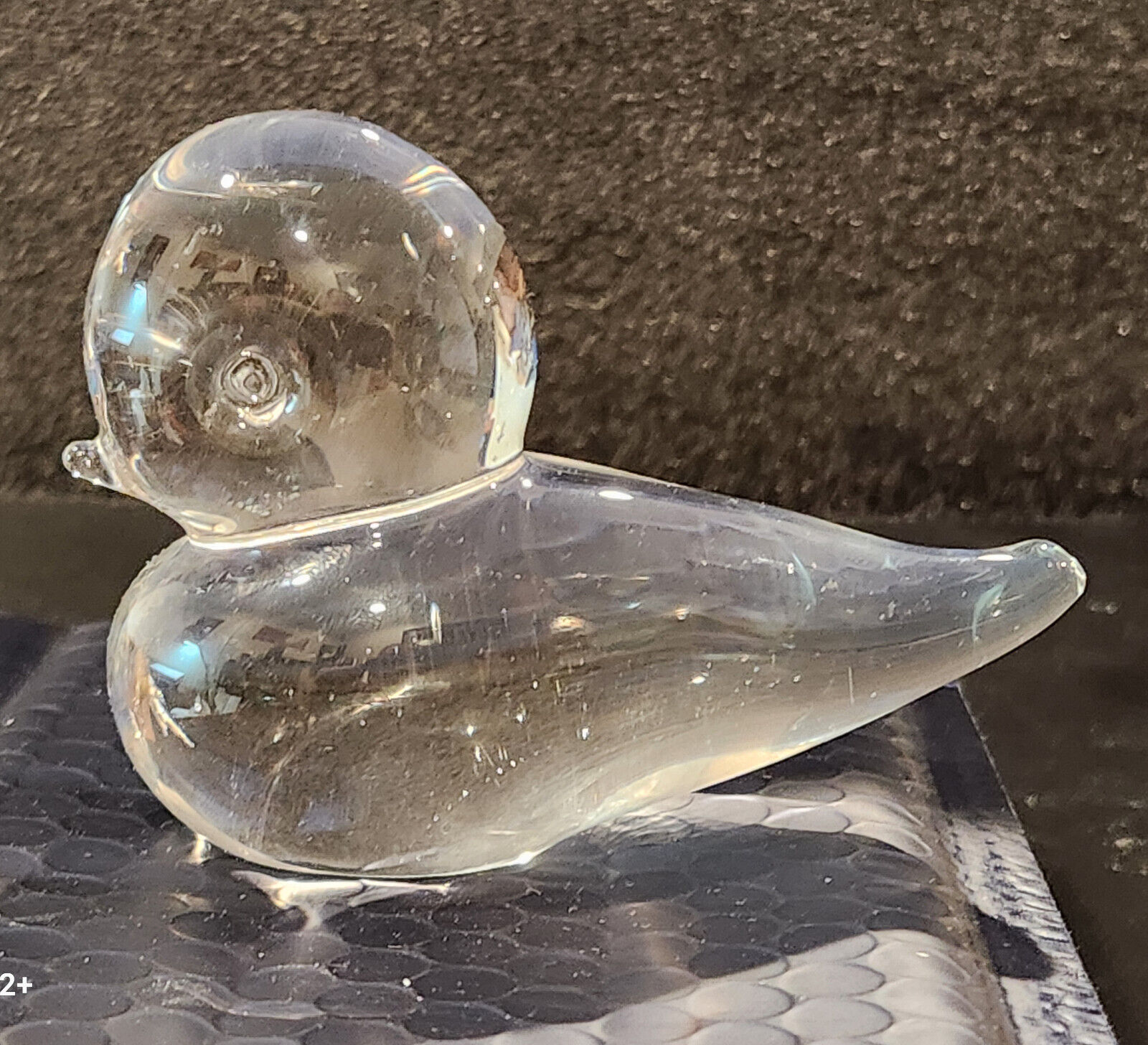 Bird Figurine Swedish Lead Crystal  Clear Hand Blown paper wieght-10.5 oz (used)