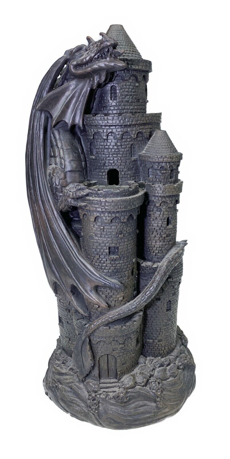 Smoking Castle Dragon Incense Burner Black Hollow Resin Halloween Figurine