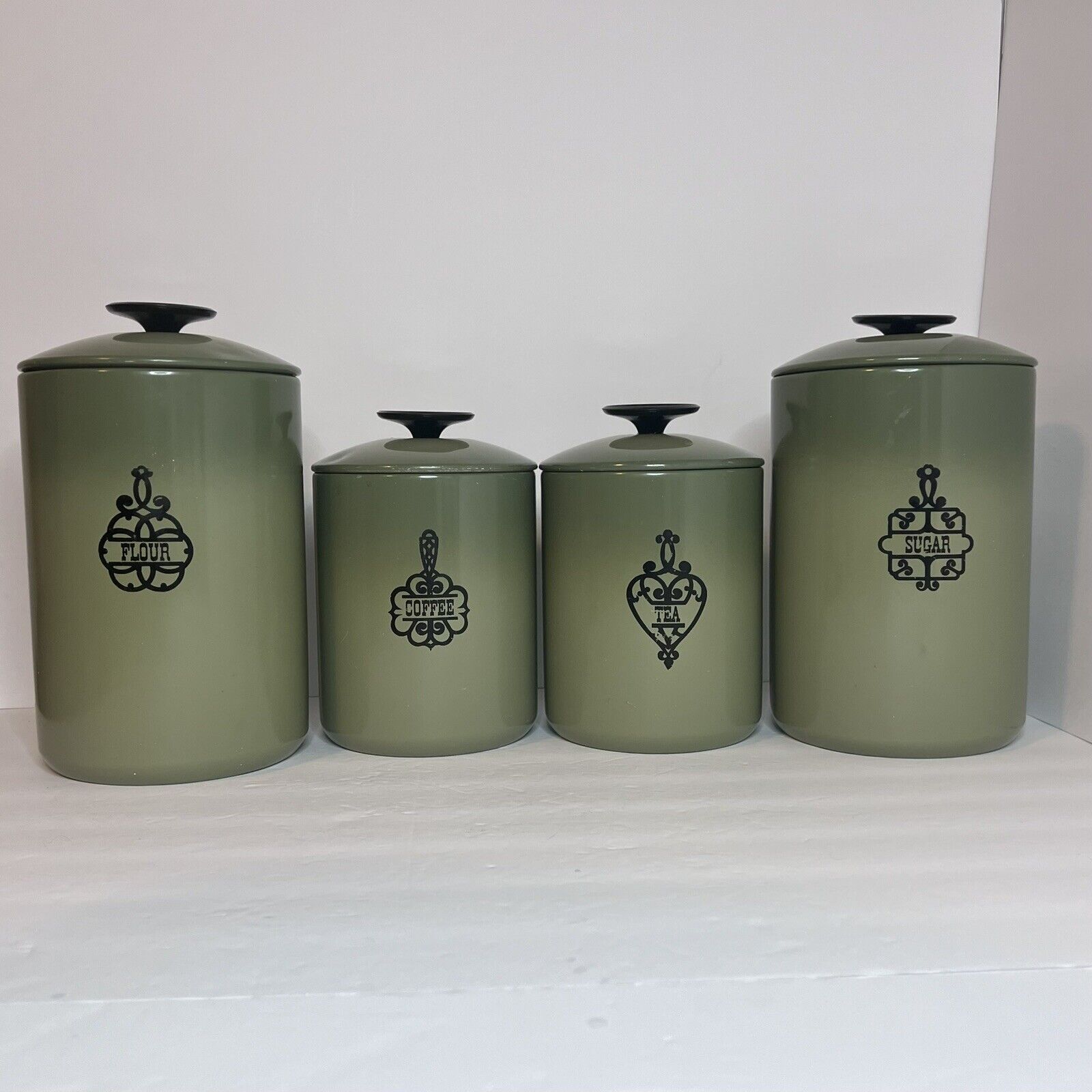 Vintage West Bend Avocado Green Ombre Canister Set of 4 Containers Metal Nesting
