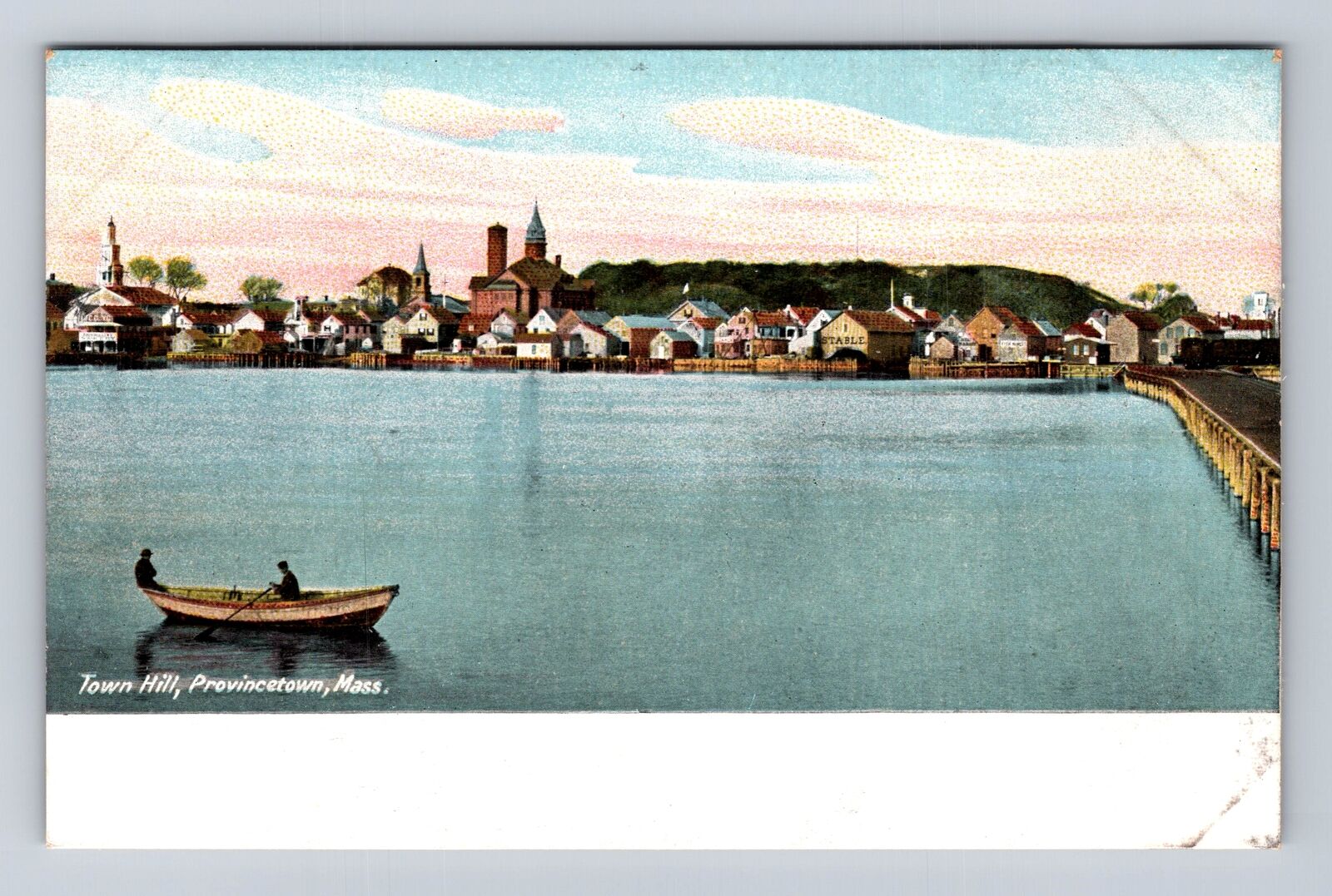 Provincetown MA-Massachusetts, Town Hill, Antique, Vintage Souvenir Postcard
